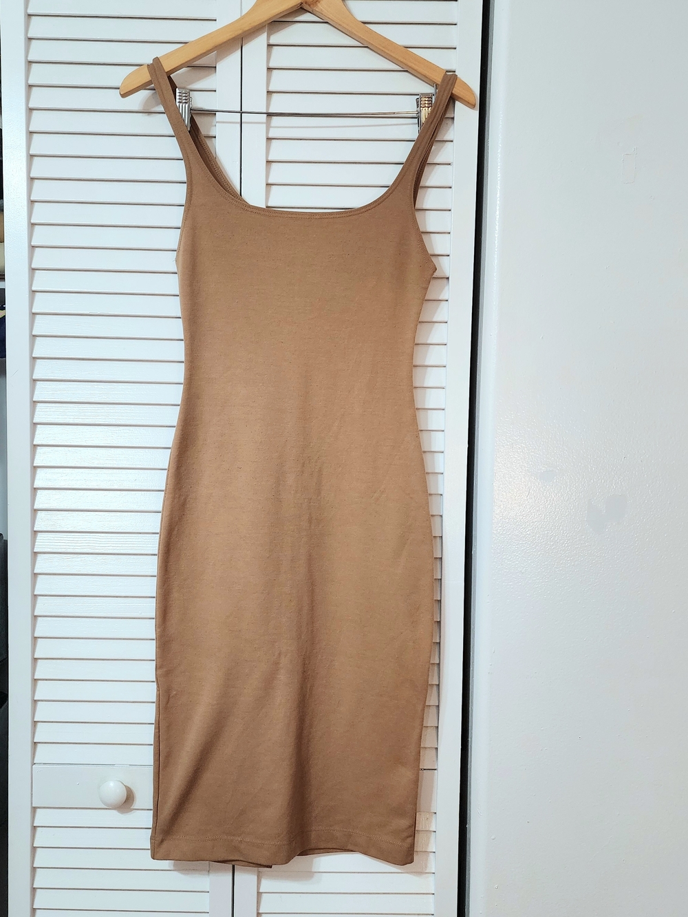 Zara Trafaluc Tan Scoop Neck Bodycon Midi Dress